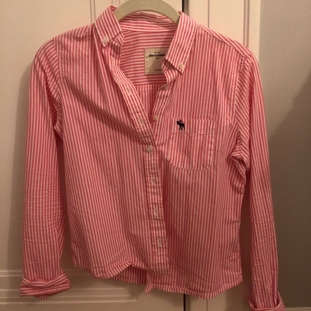 Abercrombie pink and white pinstripe button down